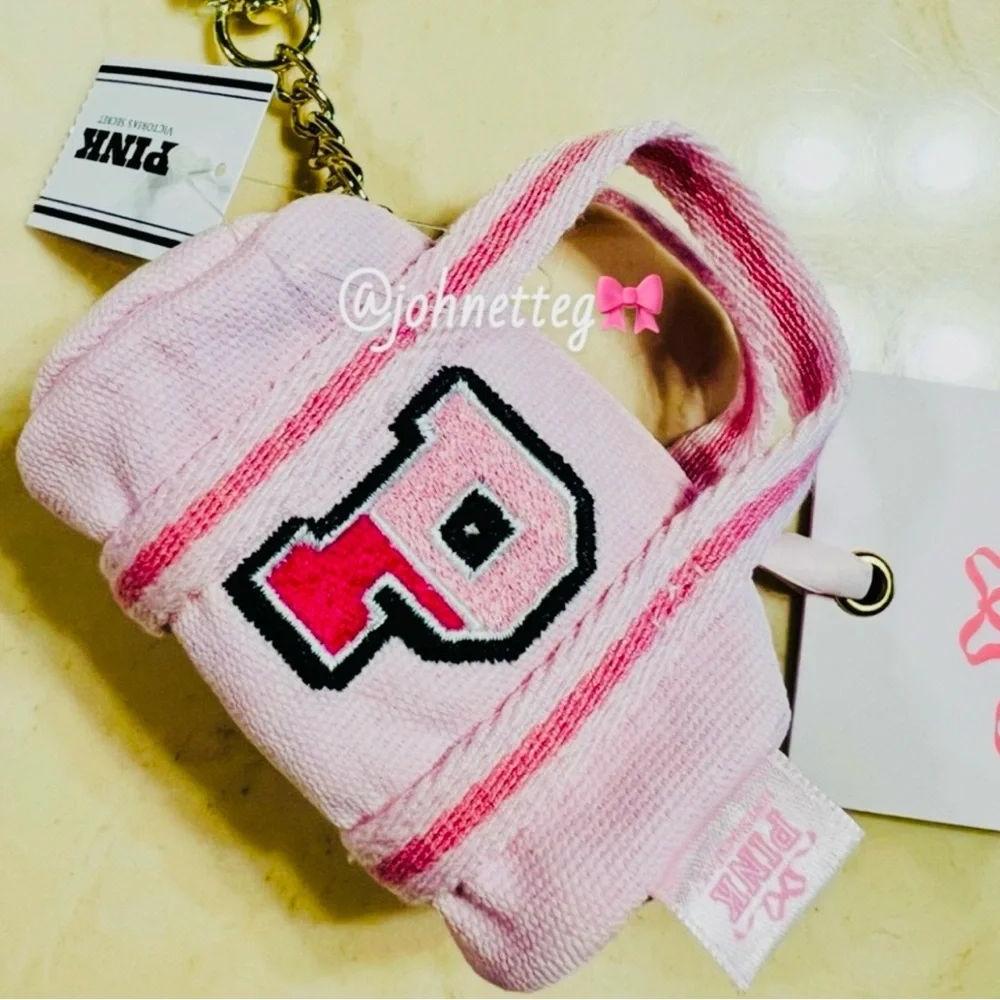 🎀PINK x LoveShackFancy Mini Duffle Bag Keychain Bag Charm Pink Tulip “P” Logo